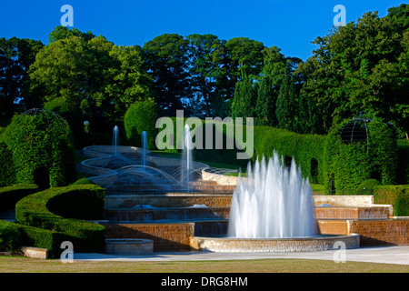 The Grand Cascade in summer sunshine at the Alnwick Garden in Alnwick, Northumberland Stock Photo