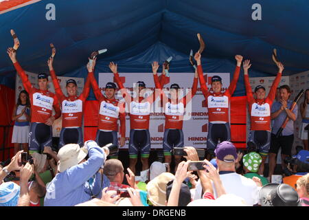 Adelaide, Australia. 26th Jan, 2014. Orica Greenedge won the Teams classification  after Stage 6 of the Santos Tour Down Under 2014 Adelaide Street Circuit, South Australia on 26 January 2014 Credit:  Peter Mundy/Alamy Live News Stock Photo