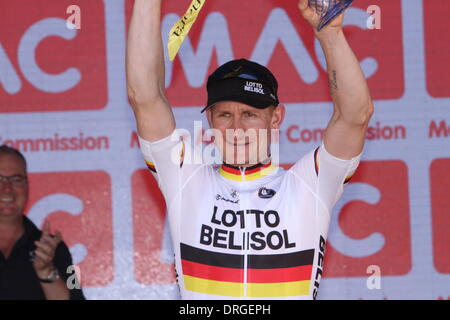 Adelaide, Australia. 26th Jan, 2014. Andre Greipel (Lotto Belisol) won Stage 6 of the Santos Tour Down Under 2014 Adelaide Street Circuit, South Australia on 26 January 2014 Credit:  Action Plus Sports/Alamy Live News Stock Photo