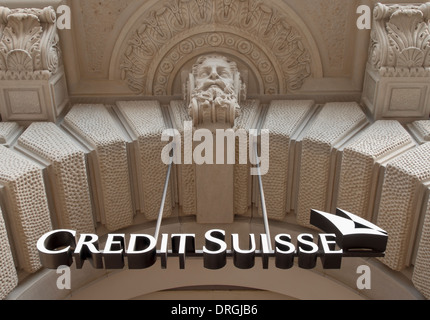 Main entrance of Credit Suisse, Switzerland's second largest bank at the company's headquarters at Zurich Paradeplatz Stock Photo