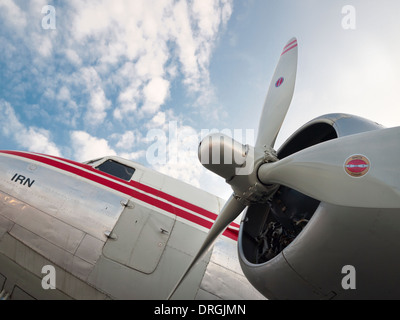 Douglas DC-3 vintage aircraft exhibited at the Swiss national museum of transportation ('Verkehrshaus') in Lucerne, Switzerland. Stock Photo