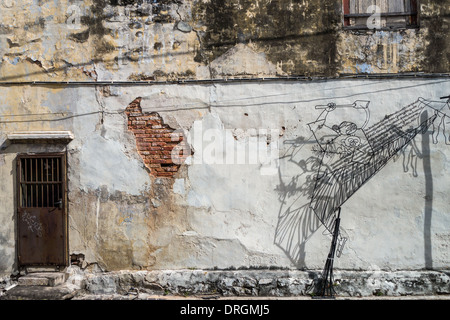 Crumbling brickwork on a building in the historic district of George Town, Penang, Malaysia Stock Photo