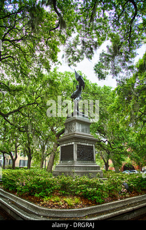 Statue of Revolutionary War hero Sgt. William Jasper in Savannah's Forsyth Park. Savannah, Georgia Stock Photo