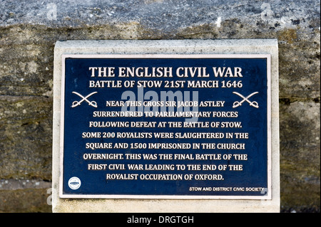 English civil war memorial plaque on the market cross Stow on the Wold Gloucestershire UK Stock Photo