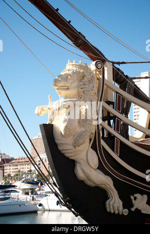 Close up of a detail from an old Galleon ship in Alicante harbor Stock Photo