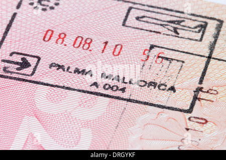 Mallorca immigration stamp in passport Stock Photo