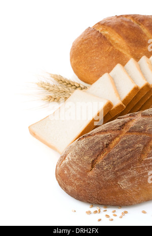 Bread slice and wheat ears isolated on white background Stock Photo - Alamy