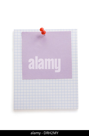 pushpin and note paper isolated on white background Stock Photo