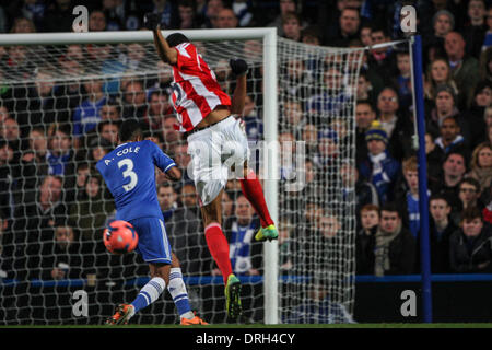 London, UK. 26th Jan, 2014. Steven N'ZONZI of Stoke City shoots past Ashley COLE of Chelsea during the FA Cup 4th Round match between Chelsea and Stoke City at Stamford Bridge. Final score: Chelsea 1-0 Stoke City. Credit:  Action Plus Sports/Alamy Live News Stock Photo