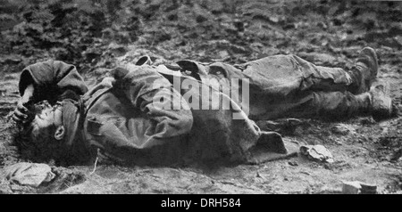 This photo starkly depicts the horror of war. The dead soldier was a young Austrian fighting for the Central Powers. Stock Photo