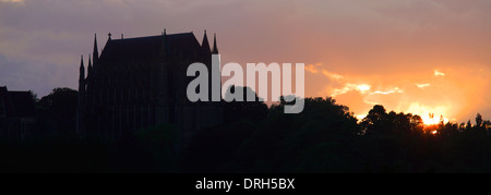 Summer sunset over Lancing College Chapel, Lancing village, South Downs National Park, West Sussex, England, UK Stock Photo