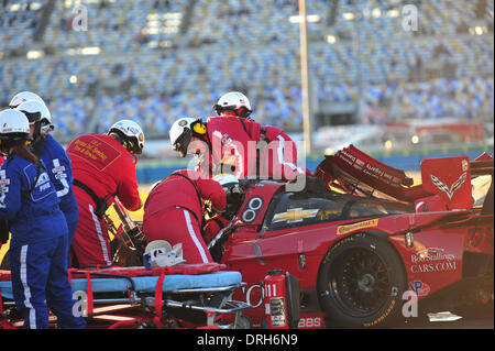 Daytona, Florida, USA. 25th Jan, 2014. The 24 hours Rolex Endurance race at Daytona Speedway part of the newly formed Tudor United Sportscar Championship series. #99 GAINSCO/BOB STALLINGS RACING CORVETTE DP CHEVROLET MEMO GIDLEY (USA)with a bad accident Credit:  Action Plus Sports/Alamy Live News Stock Photo