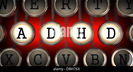 ADHD on Old Typewriter's Keys. Stock Photo