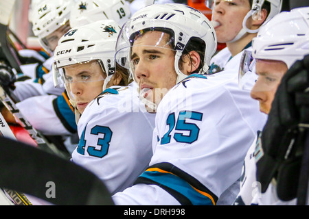 San Jose Sharks left wing Barclay Goodrow, right, is congratulated by ...