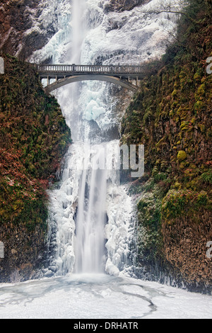 Wind and cold in the Columbia River Gorge create these icy formations on Oregon’s Multnomah Falls. Stock Photo
