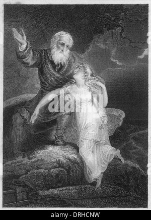 Scene from Shakespeare 'Tempest'. Prospero and Miranda in conversation. Stock Photo