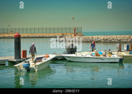 Boats at fishing harbor in Kuwait Stock Photo