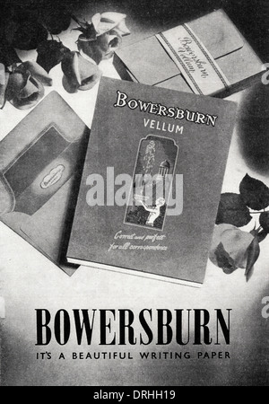 1950s magazine advertisement advertising BOWERSBURN VELLUM writing paper, advert circa 1952. Stock Photo