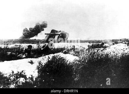 Captured British Mark IV tank on Western Front, WW1 Stock Photo