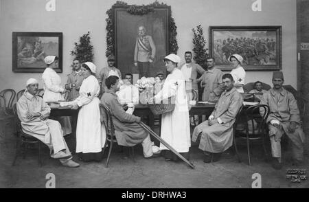 Wounded Austrian soldiers and their nurses, WW1 Stock Photo