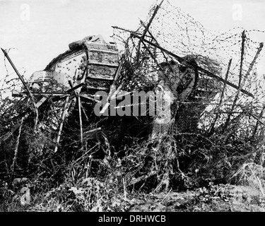 British tank in action, Western Front, France, WW1 Stock Photo