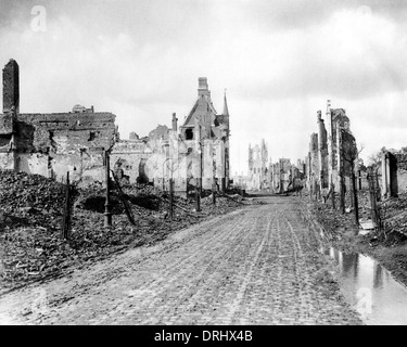 World War 1 devastation at Ypres in Belgium with showing the ruined ...