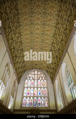 Ceiling and stained glass window of the Chapter House, Canterbury Cathedral, Kent Stock Photo