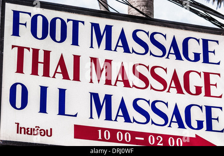 Massage sign, Pattaya, Thailand. Stock Photo