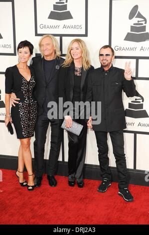 Los Angeles, CA, USA. 26th Jan, 2014. Marjorie Bach, Joe Walsh, Barbara Bach, Ringo Starr at arrivals for The 56th Annual Grammy Awards - ARRIVALS 2, STAPLES Center, Los Angeles, CA January 26, 2014. Credit:  Charlie Williams/Everett Collection/Alamy Live News Stock Photo