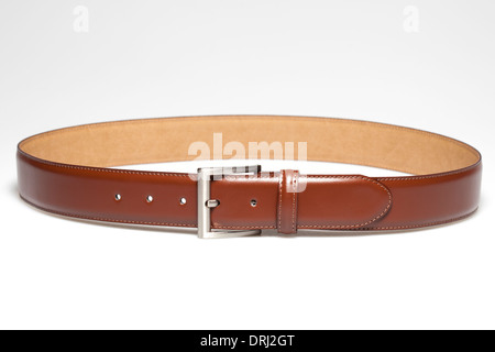 brown leather belt isolated on white background Stock Photo