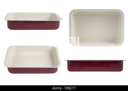New red nonstick coating roasting pan isolated on white, oven tray Stock Photo