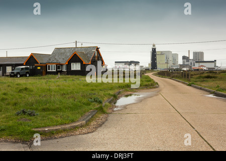 The old lighthouse and nuclear power station, Dungeness, Kent Stock Photo
