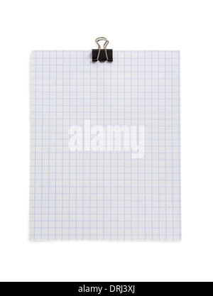 note checked paper and clip isolated on white background Stock Photo