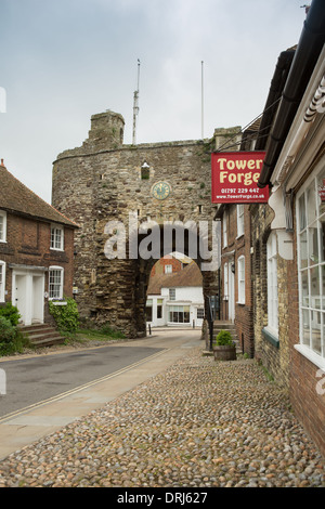 The Landgate in Rye, a fortified gatehouse entrance to the town, East Sussex, UK Stock Photo