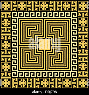 set Traditional vintage golden square Greek ornament (Meander) and ...