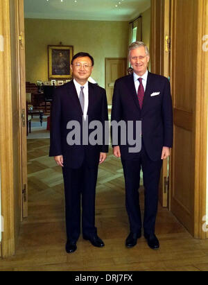 Brussels, Belgium. 27th Jan, 2014. Belgium's King Philippe (R) meets with Chinese State Councilor Yang Jiechi at the Royal Palace in Brussels, Belgium, Jan. 27, 2014. © Xinhua/Alamy Live News Stock Photo