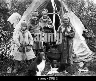 Sami family, Arctic area of Sapmi Stock Photo