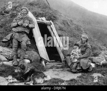 Sami family, Arctic area of Sapmi Stock Photo