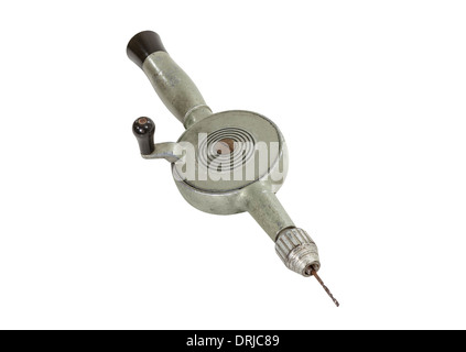 Vintage hand drill isolated with clipping path. Stock Photo