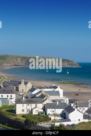 Aberdaron view of village, St Hywyn's Church, beach and bay Llŷn Peninsula Gwynedd North Wales UK Stock Photo