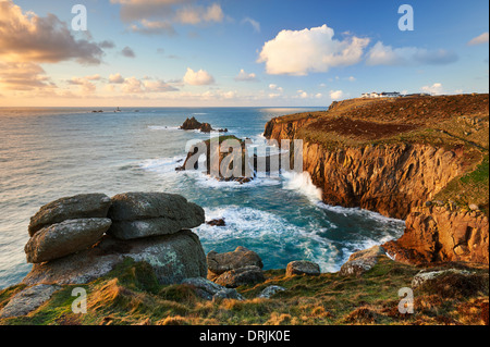 Evening light across the Land's End Peninsula at Land's End, Cornwall Stock Photo