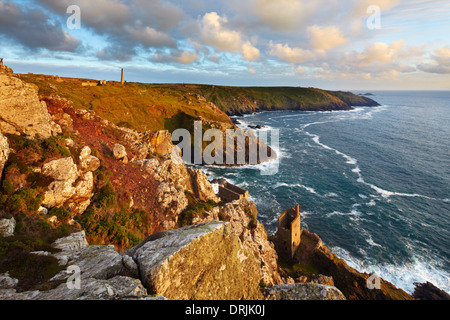 View from above Crowns Engine Houses at Botallack Stock Photo