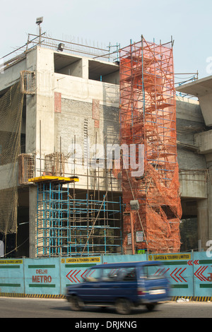 Construction work to extend the Delhi metro, India. Stock Photo