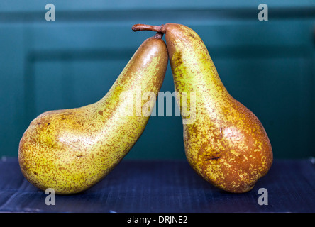 Two pears leaning on each other Stock Photo