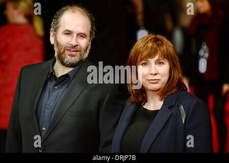 London, England UK : Jacob Krichefski and Abi Morgan arrive on the redcarpet of The Invisible Woman Premiere at the Odeon Cinema Kensington in London, 27th January 2014, Photo by See Li/Alamy Live News Stock Photo