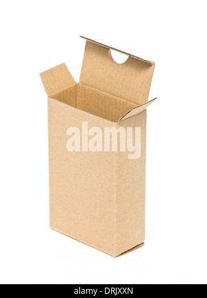 Empty cardboard box isolated on white. Stock Photo