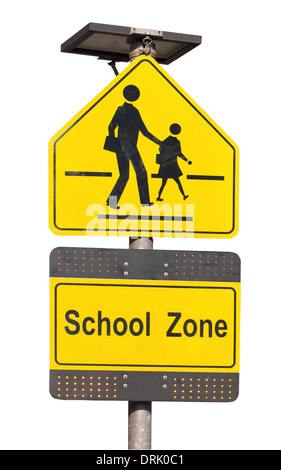 School zone sign isolated on white. Stock Photo