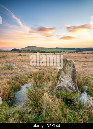 Fernacre stone circle on a remote part of Bodmin Moor in Cornwall Stock Photo