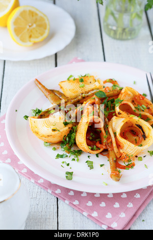 pasta with green beans, food closeup