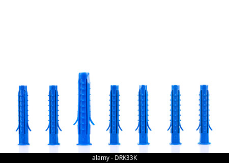 Group of plastic dowels on white background Stock Photo